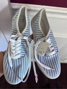 a new day Blue and White Striped Canvas Lace-Up Flats